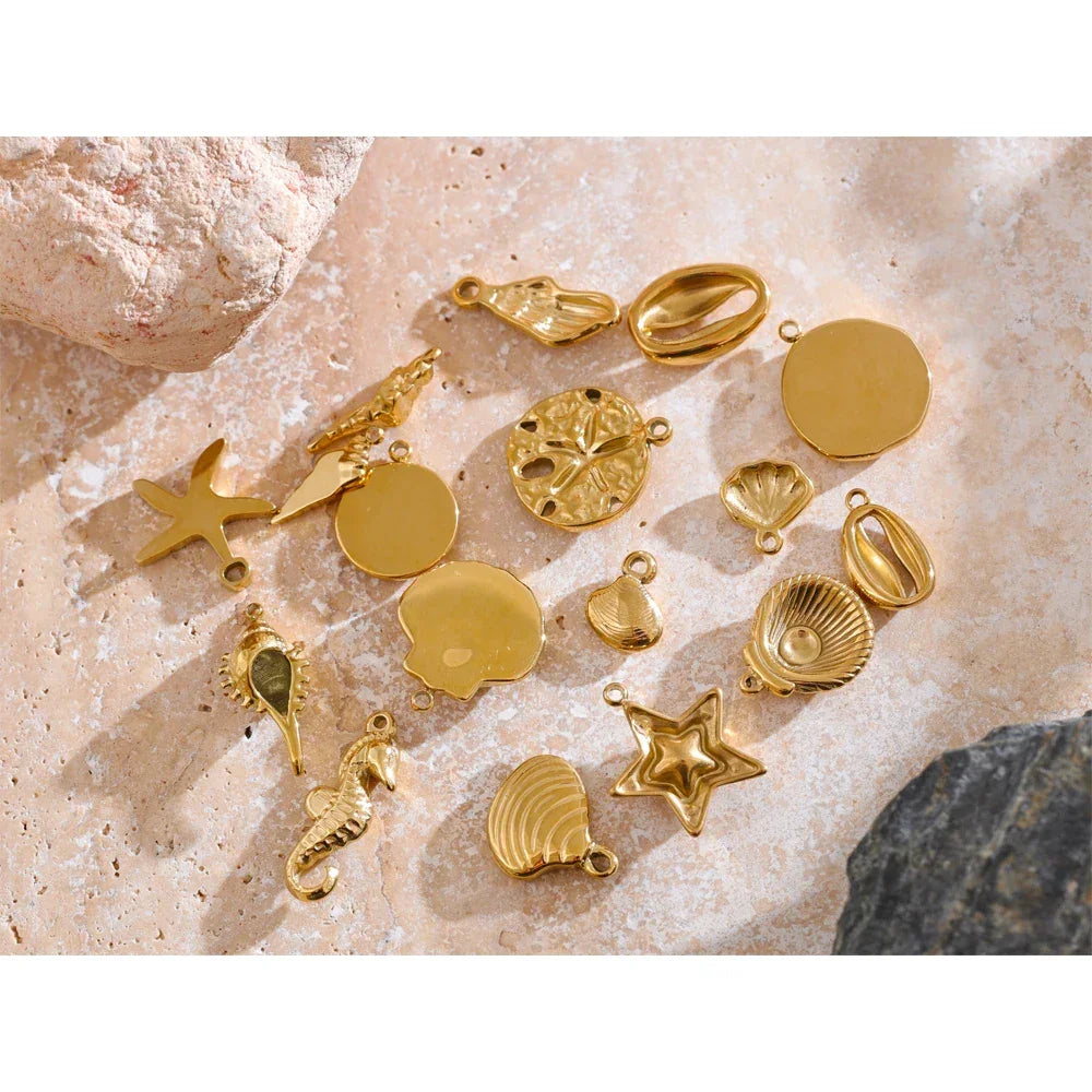 1PC 2024 Summer Ocean Shell Starfish Seahorse Conch Stainless Steel Pendant DIY Making Accessories Handmade Necklace Gift