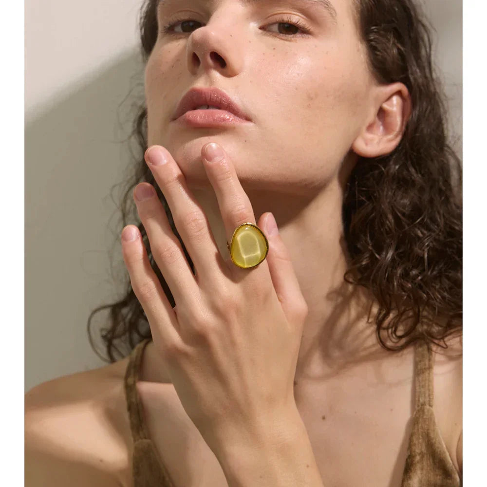 Exquisite Candy Multi-Color White Pink Blue Yellow Resin Adjustable Ring Gold Color Stainless Steel Summer Jewelry Gift