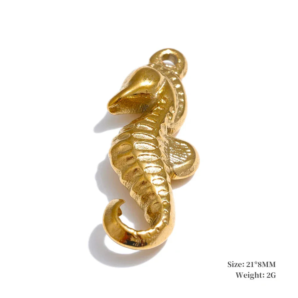 1PC 2024 Summer Ocean Shell Starfish Seahorse Conch Stainless Steel Pendant DIY Making Accessories Handmade Necklace Gift