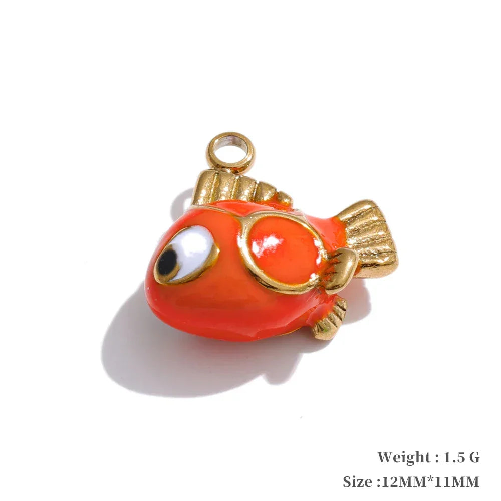 Y2K Enamel Fruit Cherry Shell Fish Heart DIY Accessories Pendants Making Necklace Bracelet Stainless Steel Jewelry Gift