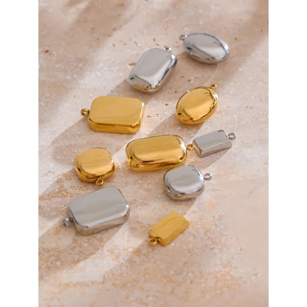 Smooth 316L Stainless Steel Metal Rectangle Waterproof Charm DIY Accessories Handmade Jewelry 18K PVD Plated
