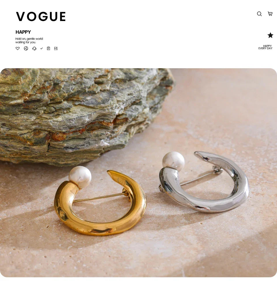 U-Shape Pearl Brooch