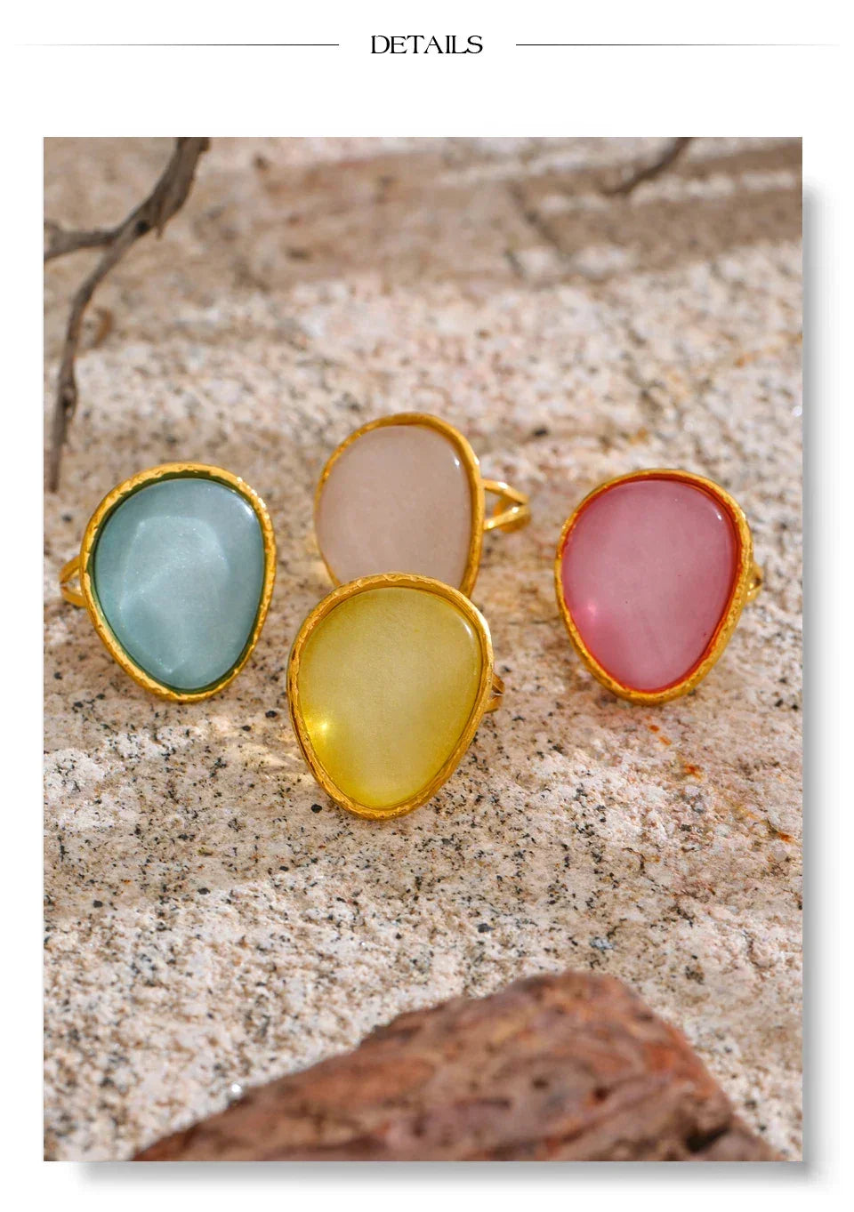 Exquisite Candy Multi-Color White Pink Blue Yellow Resin Adjustable Ring Gold Color Stainless Steel Summer Jewelry Gift
