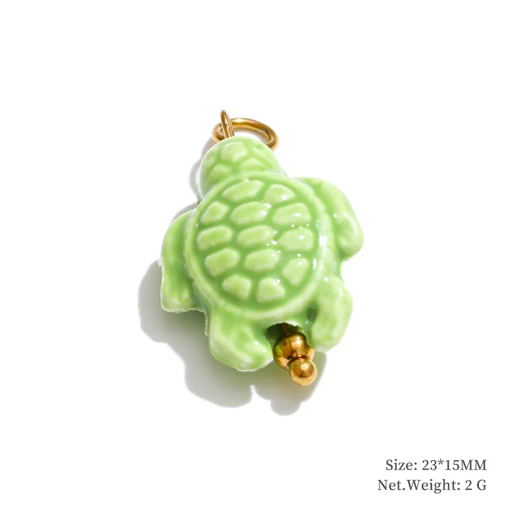 1PC Fashion Enamel Fish Turtle Flower Insect Stainless Steel Charm DIY Accessories Making Necklace Bracelet Jewelry