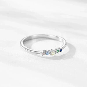 Prism Glow Stackable Ring - TM & Co. Jewels-Silver ring with colorful gemstones on a light gray background.