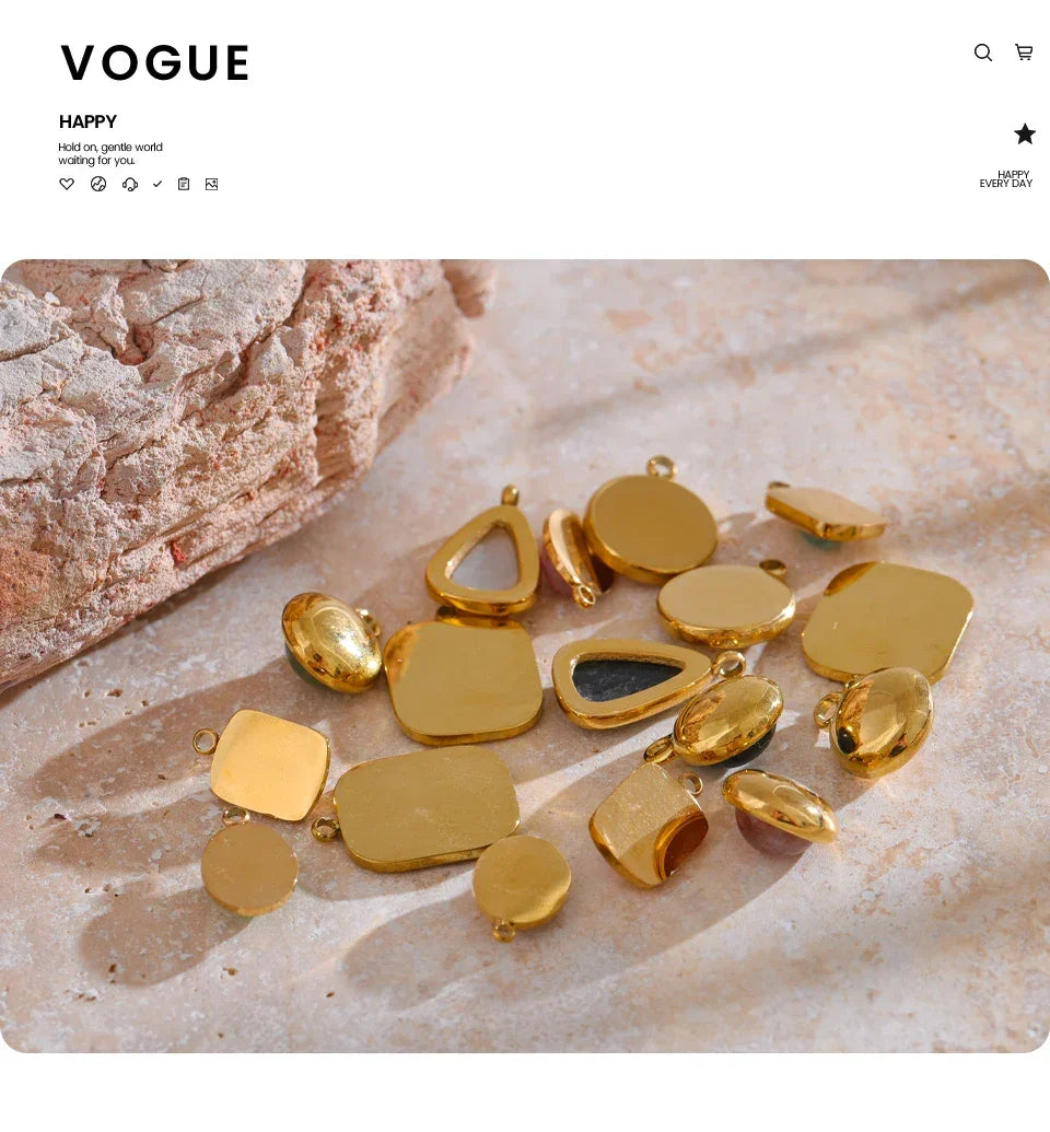 Exquisite Stainless Steel Natural Stone Square Round Oval Pendants for Necklace Bracelet Earrings DIY Accessories Making