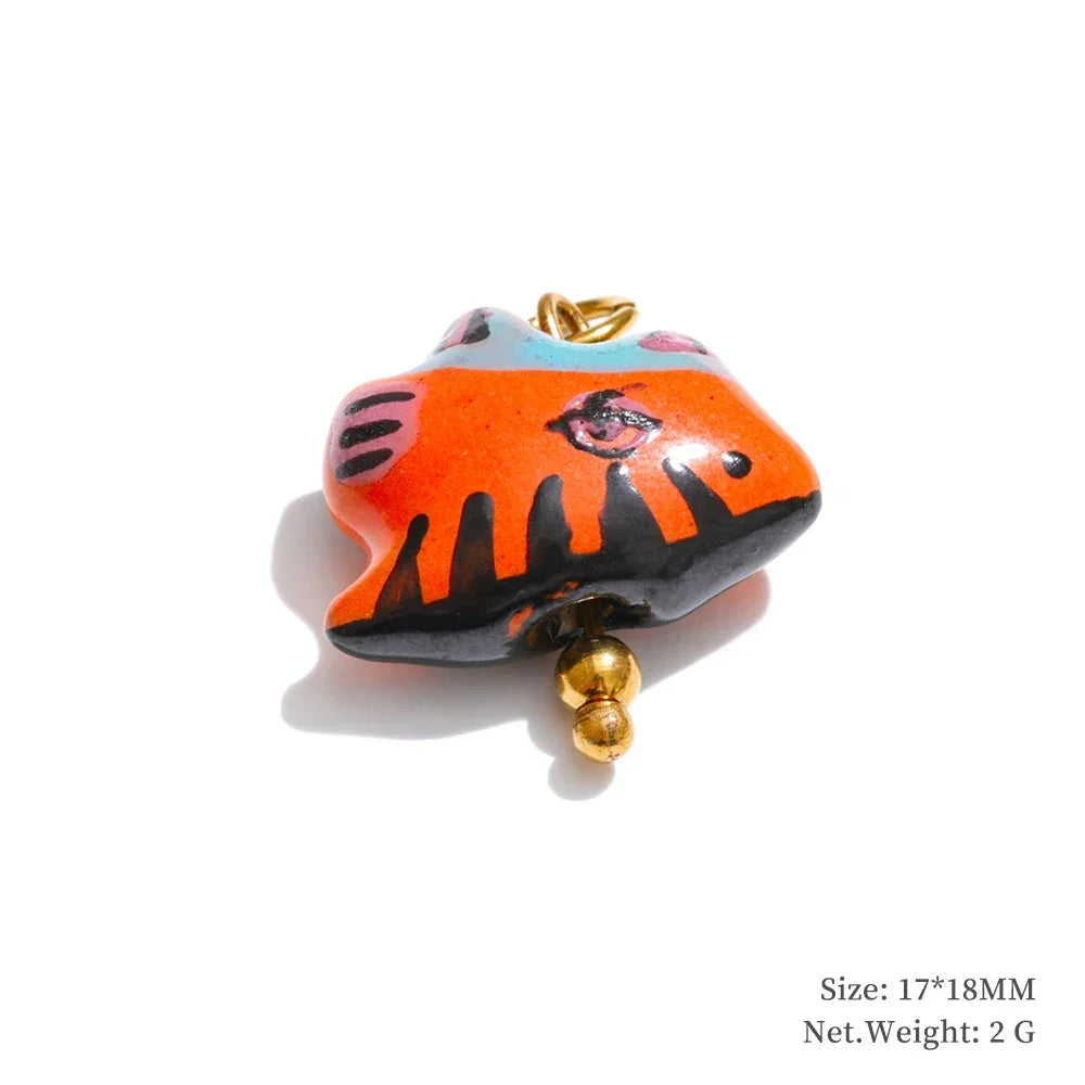 1PC Fashion Enamel Fish Turtle Flower Insect Stainless Steel Charm DIY Accessories Making Necklace Bracelet Jewelry