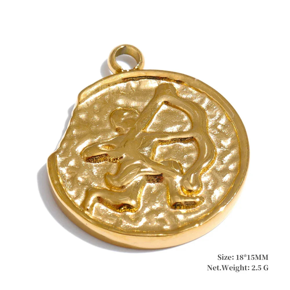 Real Gold Plated 12 Constellation Metal Diy Charms For Jewelry Making Bulk Stainless Steel Charm Pendant Accessories