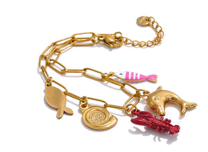 Gold Enamel Fish Charm Bracelet
