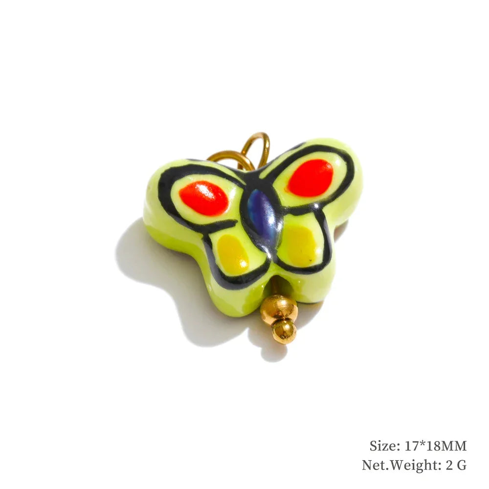 1PC Fashion Enamel Fish Turtle Flower Insect Stainless Steel Charm DIY Accessories Making Necklace Bracelet Jewelry