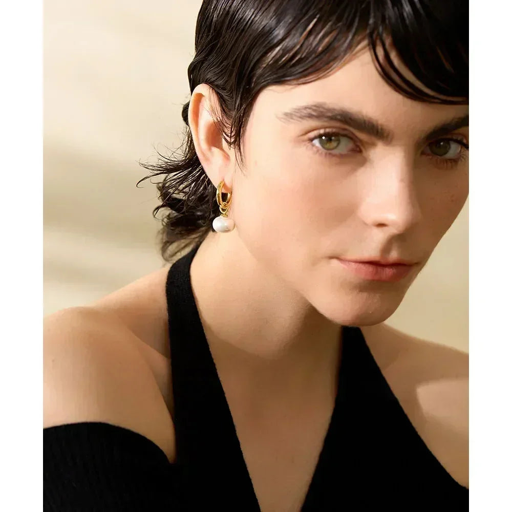 Golden Pearl Drop Korean Hoop Earrings - TM & Co. Jewels