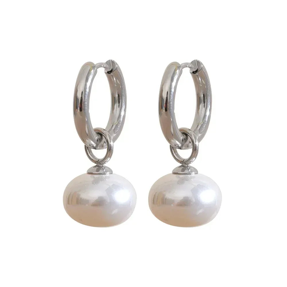 Golden Pearl Drop Korean Hoop Earrings - TM & Co. Jewels