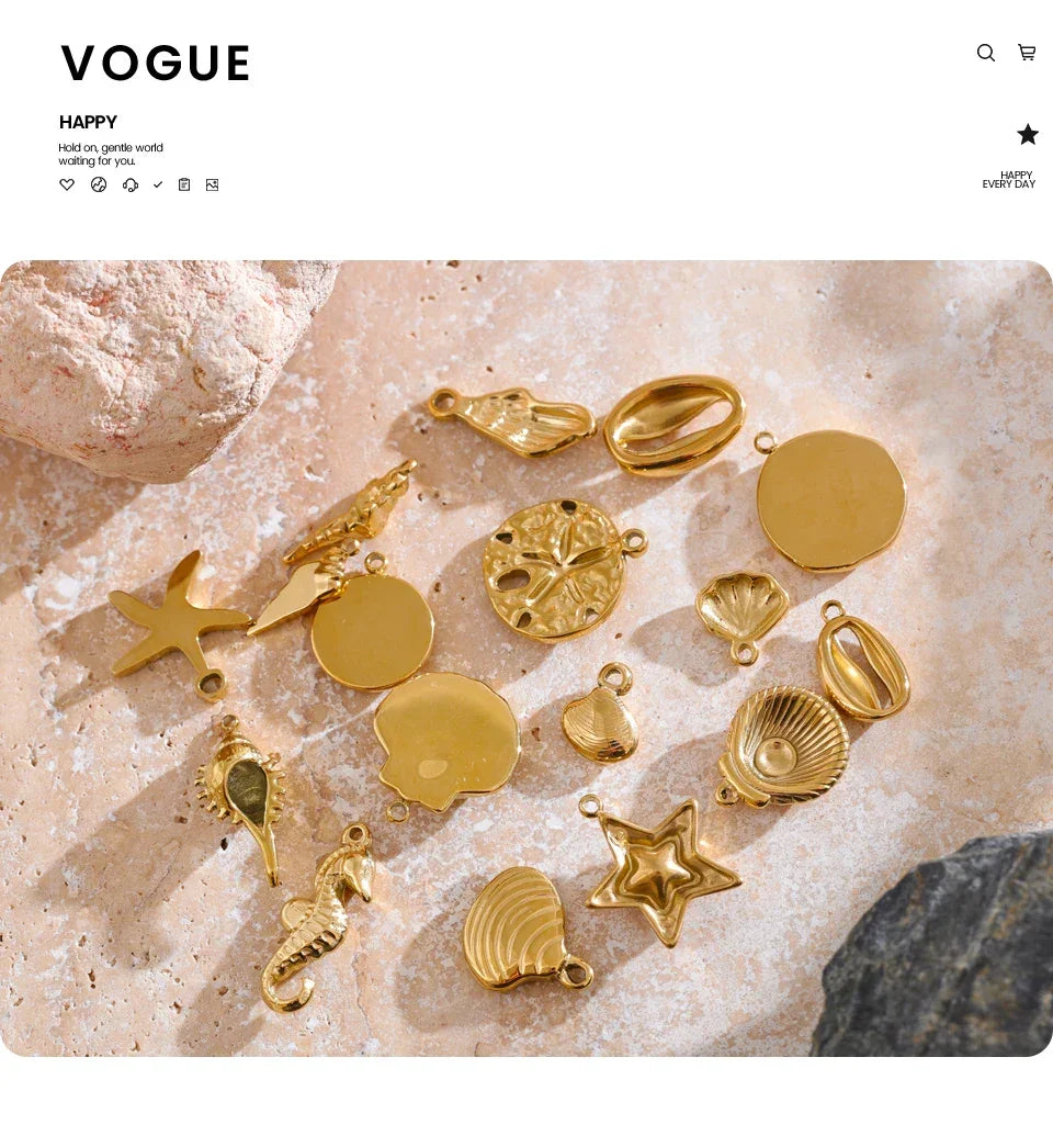 1PC 2024 Summer Ocean Shell Starfish Seahorse Conch Stainless Steel Pendant DIY Making Accessories Handmade Necklace Gift