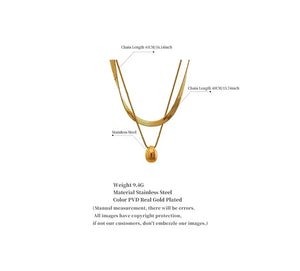 Gold-plated stainless steel layered necklace with oval pendant, chain lengths 41cm and 40cm.