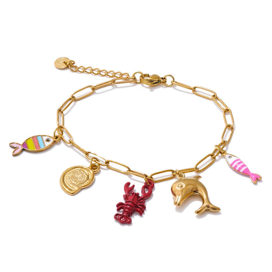 Gold Enamel Fish Charm Bracelet