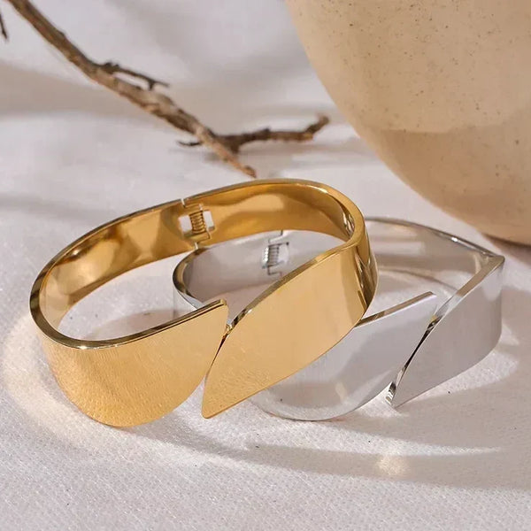 Golden Symmetry Wide Steel Bangle - TM & Co. Jewels