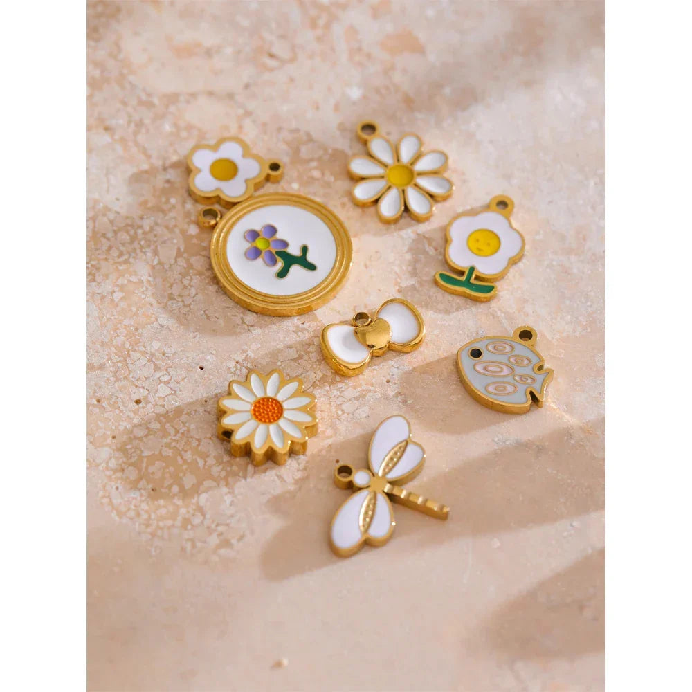Fashion Enamel Lemon Strawberry Heart Flower Gift DIY Accessories Making Necklace Bracelet Earring Stainless Steel Jewelry
