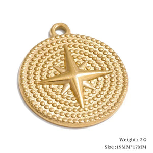 Gold pendant with star design on a white background