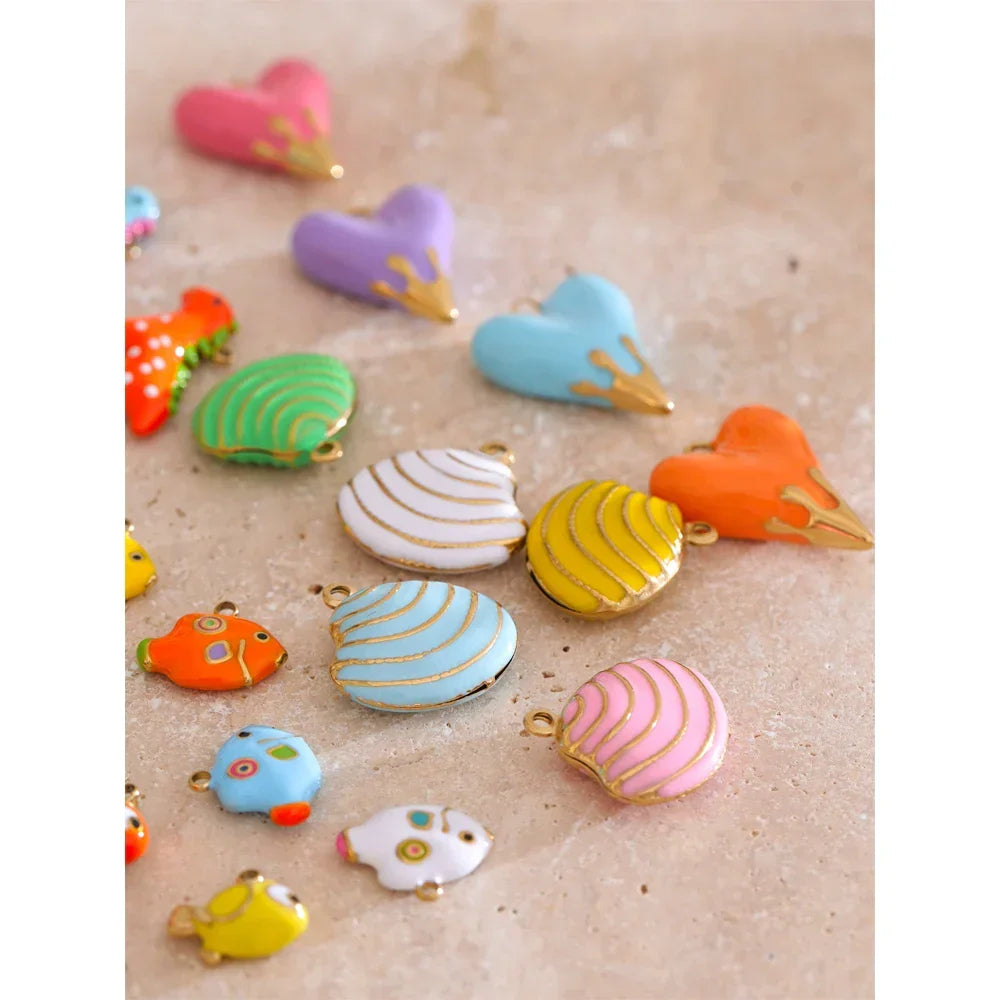 Colorful Enamel Heart Shell Stainless Steel Y2K DIY Making Accessories Handmade Jewelry Wholesale Waterproof