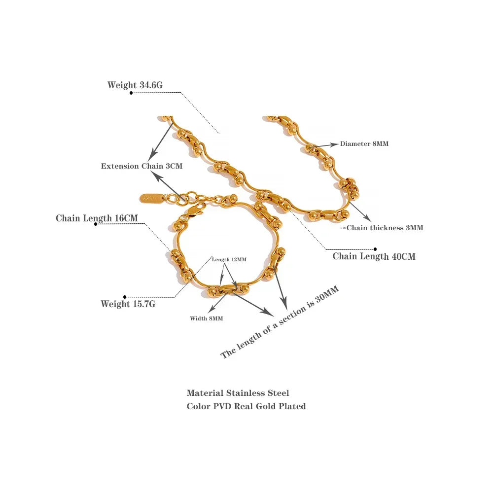 Yhpup – Ensemble de bijoux avec collier et bracelet en acier inoxydable plaqué or 18 carats, anti-ternissement, tendance, pour femme 