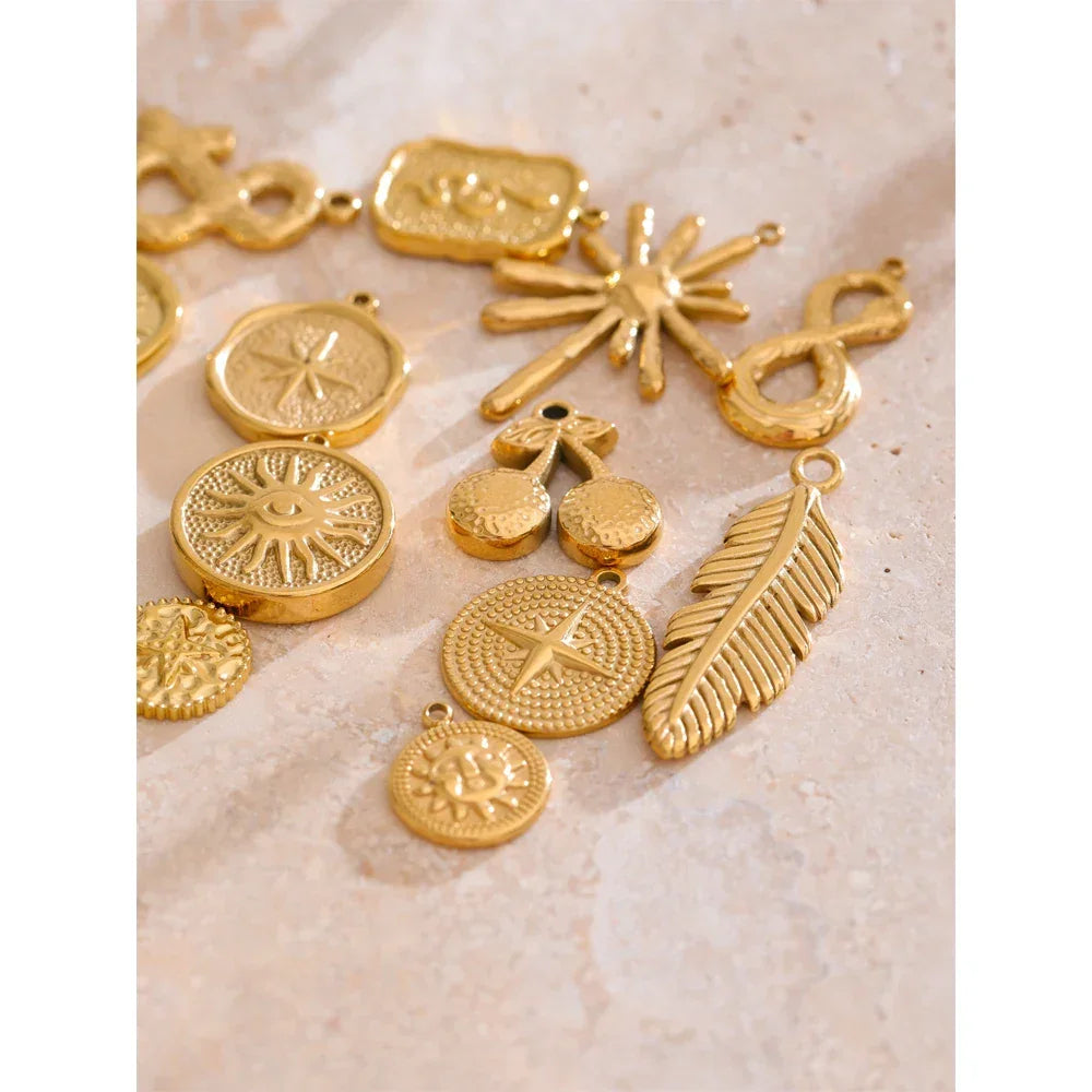Waterproof 18k Golden PVD Plated Stainless Steel Metal Sun Star Moon Charm DIY Jewelry Accessories Wholesale