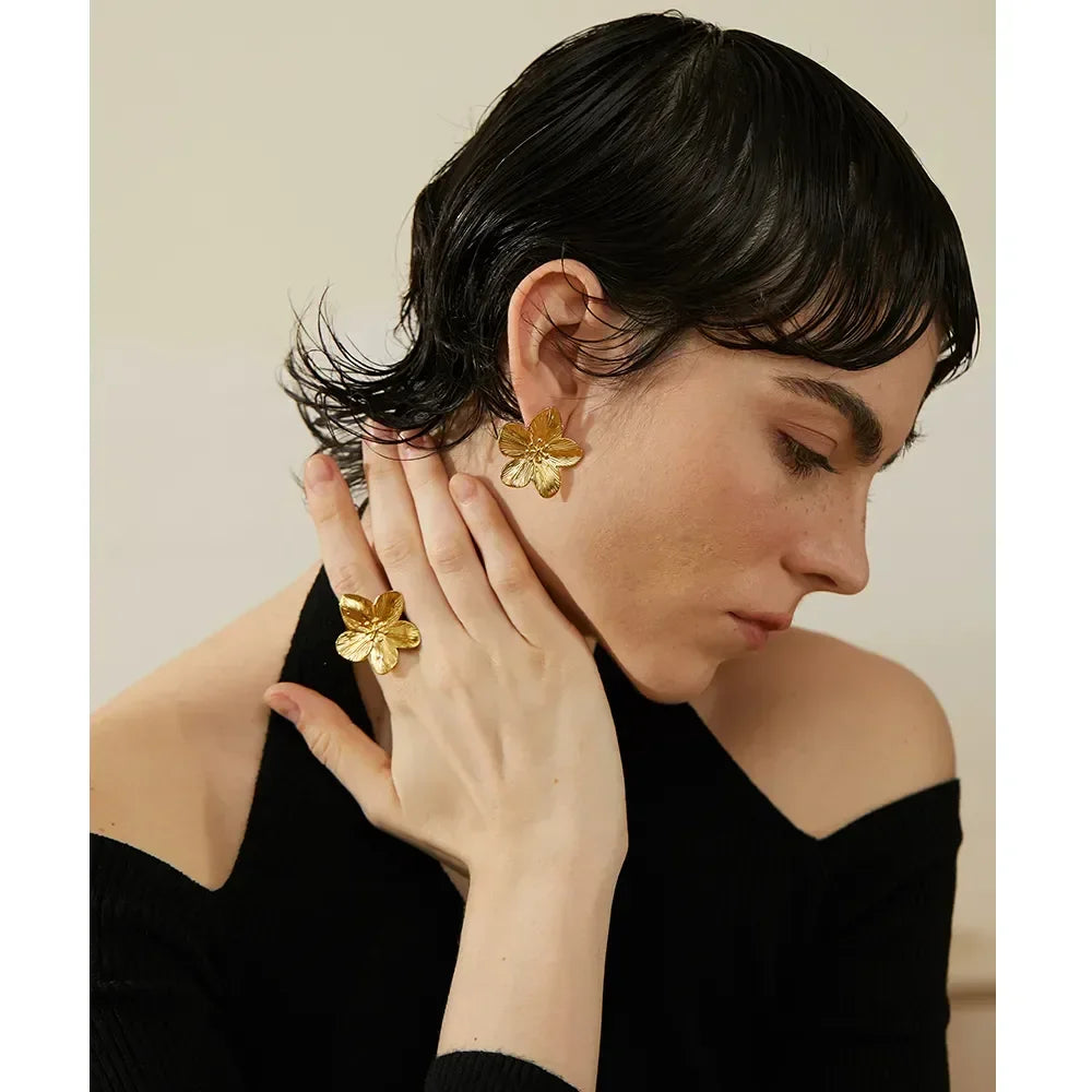 Golden Blossom Elegance Studs - TM & Co. Jewels