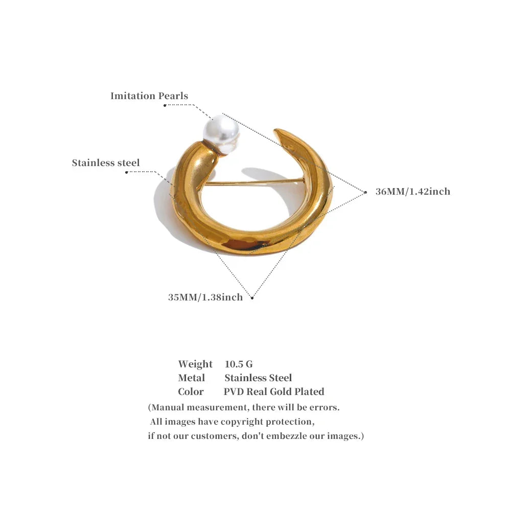 U-Shape Pearl Brooch