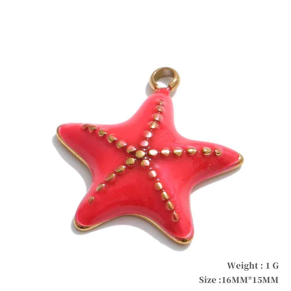 Y2K Enamel Fruit Cherry Shell Fish Heart DIY Accessories Pendants Making Necklace Bracelet Stainless Steel Jewelry Gift