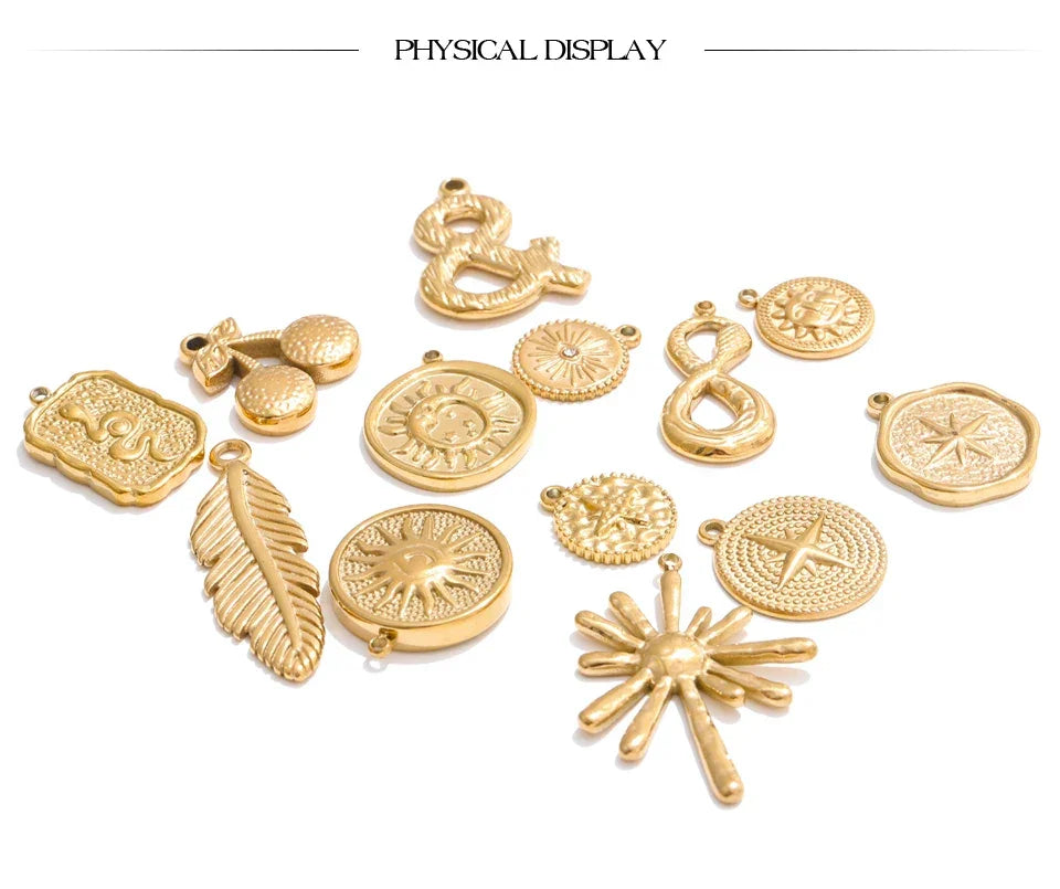 Waterproof 18k Golden PVD Plated Stainless Steel Metal Sun Star Moon Charm DIY Jewelry Accessories Wholesale