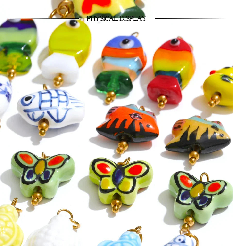 1PC Fashion Enamel Fish Turtle Flower Insect Stainless Steel Charm DIY Accessories Making Necklace Bracelet Jewelry