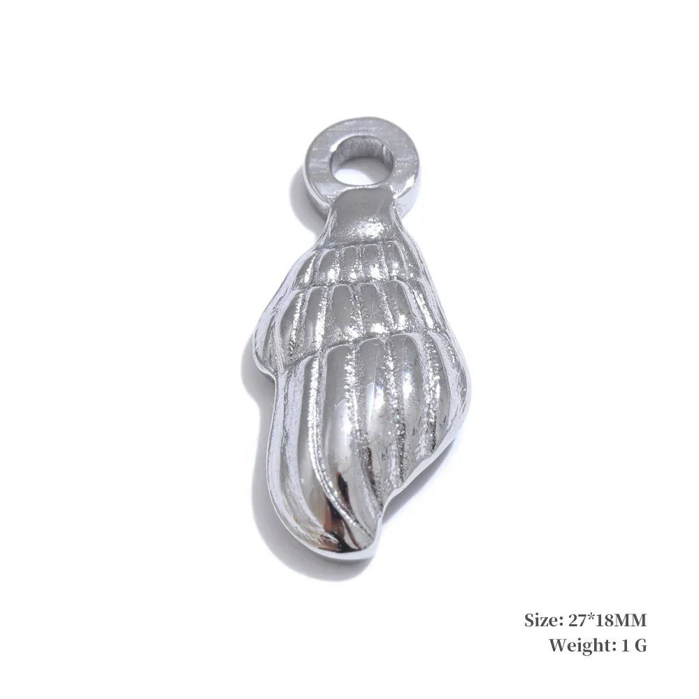 Trendy Stainless Steel Metal 18k Gold PVD Plated Waterproof Conch Shell Ocean Palm Charm Accessories DIY Jewelry