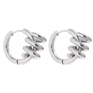 Pair of 925 silver hoop earrings with spiral design on white background