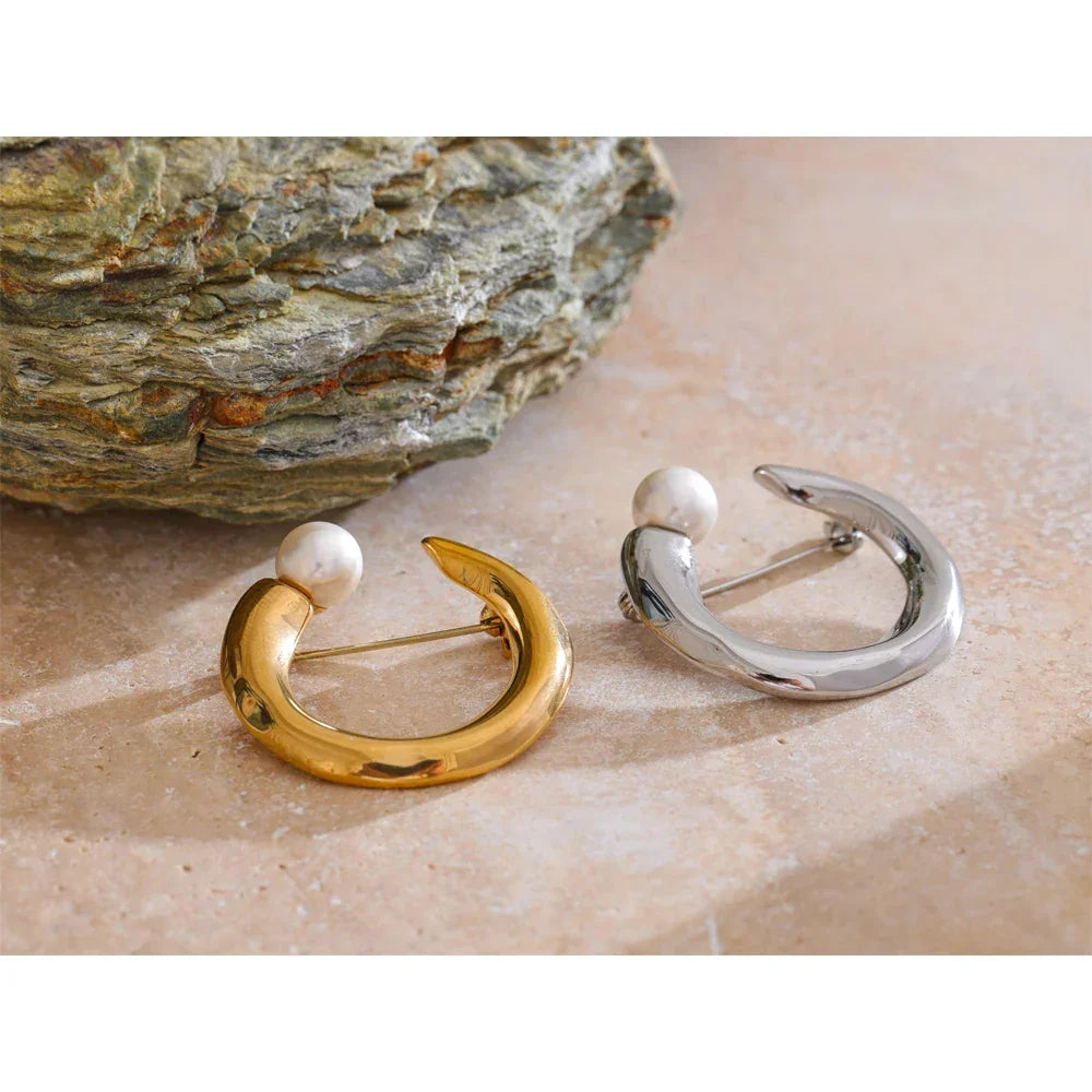 U-Shape Pearl Brooch