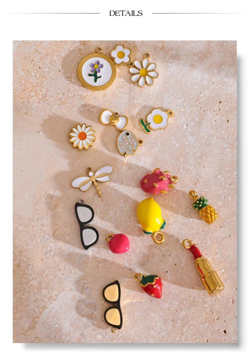 Fashion Enamel Lemon Strawberry Heart Flower Gift DIY Accessories Making Necklace Bracelet Earring Stainless Steel Jewelry