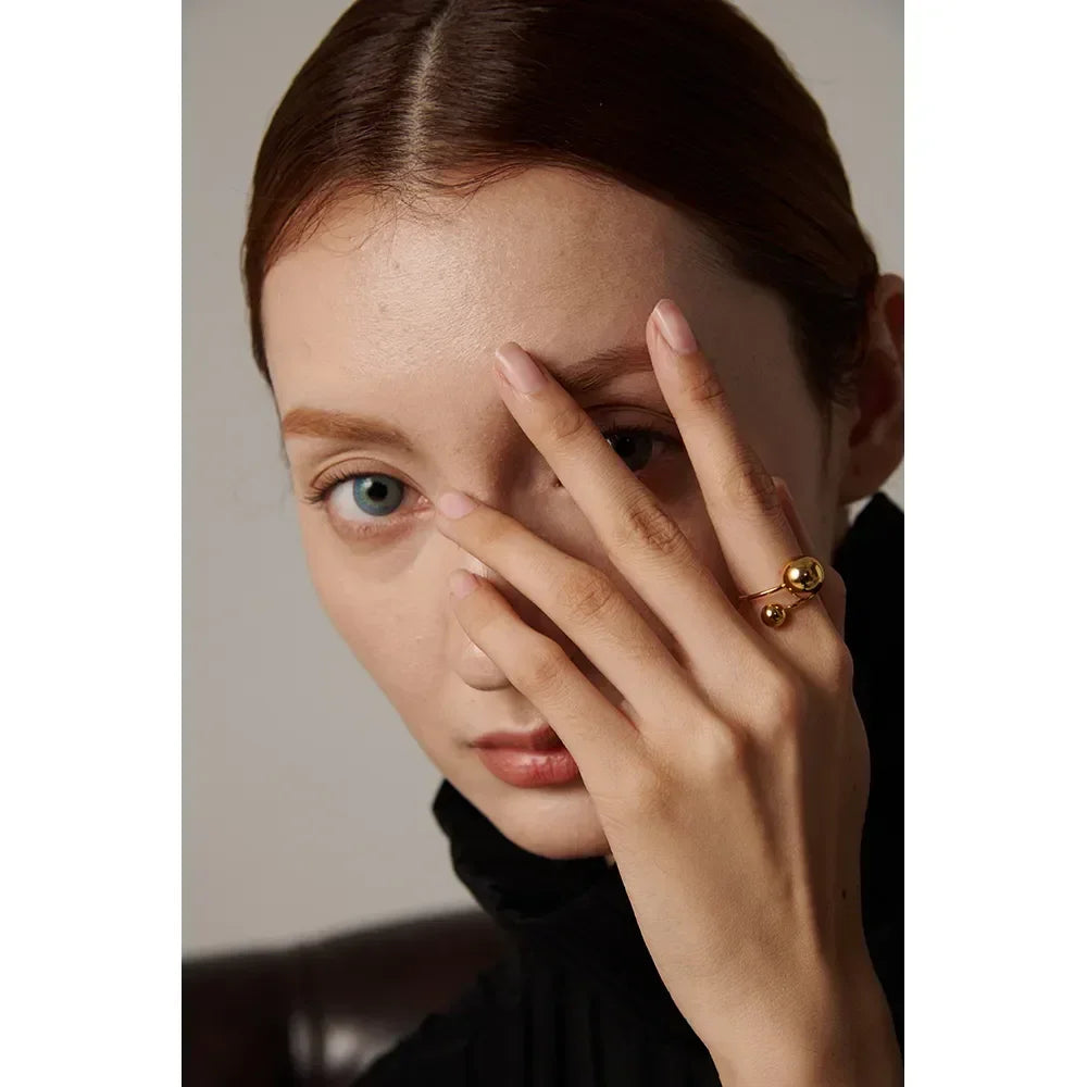 Golden Sphere Adjustable Statement Ring - TM & Co. Jewels