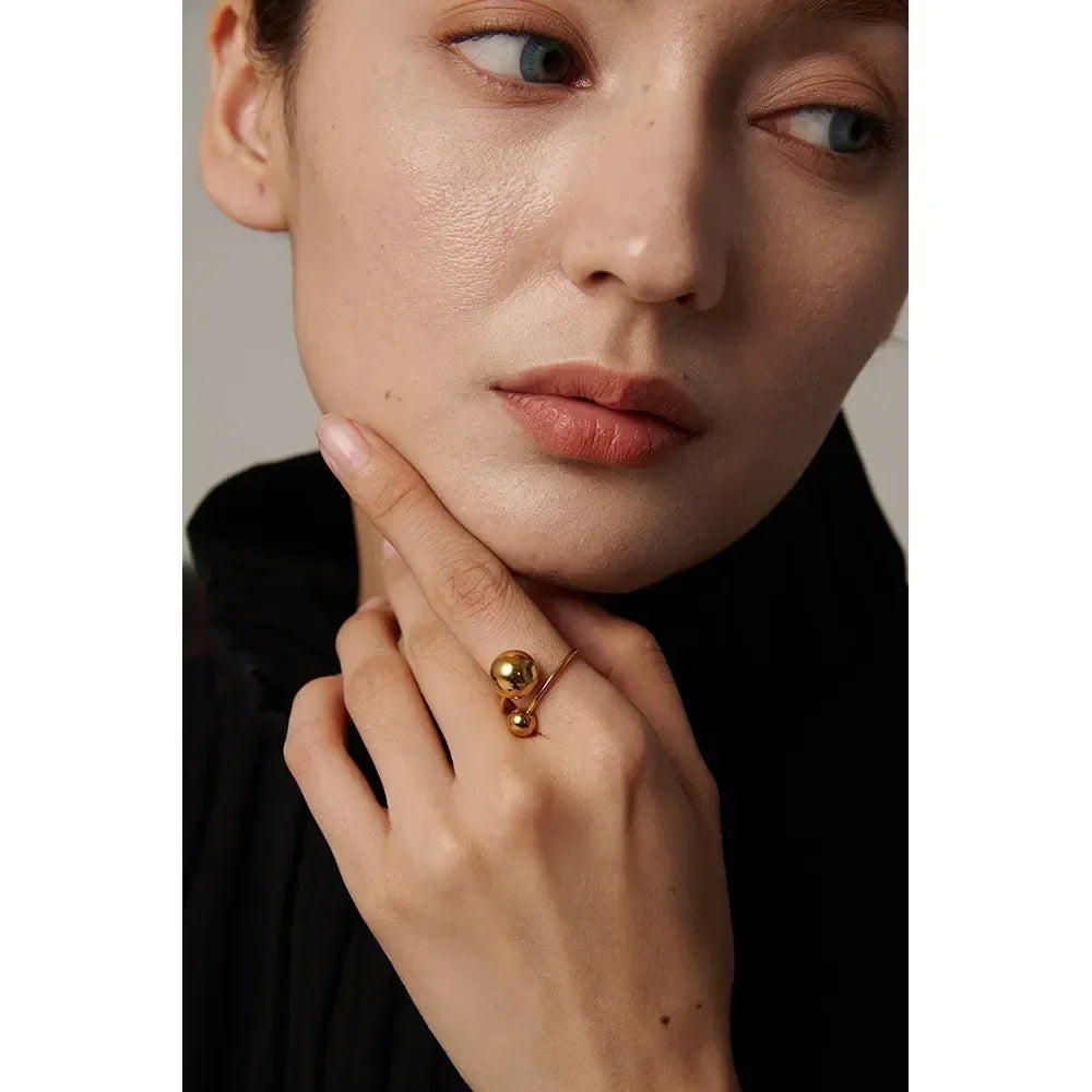 Golden Sphere Adjustable Statement Ring - TM & Co. Jewels