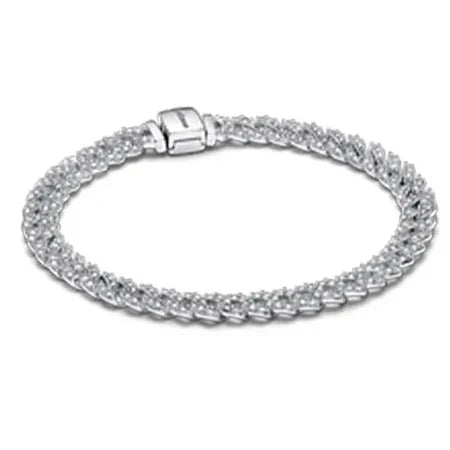 Silver bracelet with a clasp on a white background